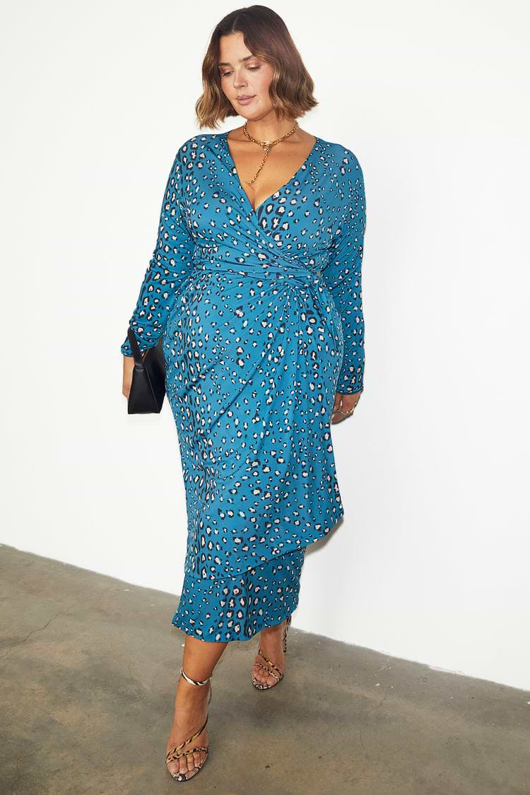 Reversible Teal Animal Wrap Dress