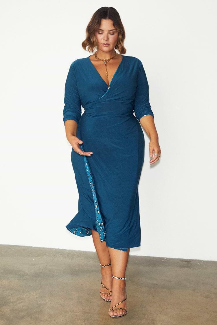 Reversible Teal Animal Wrap Dress