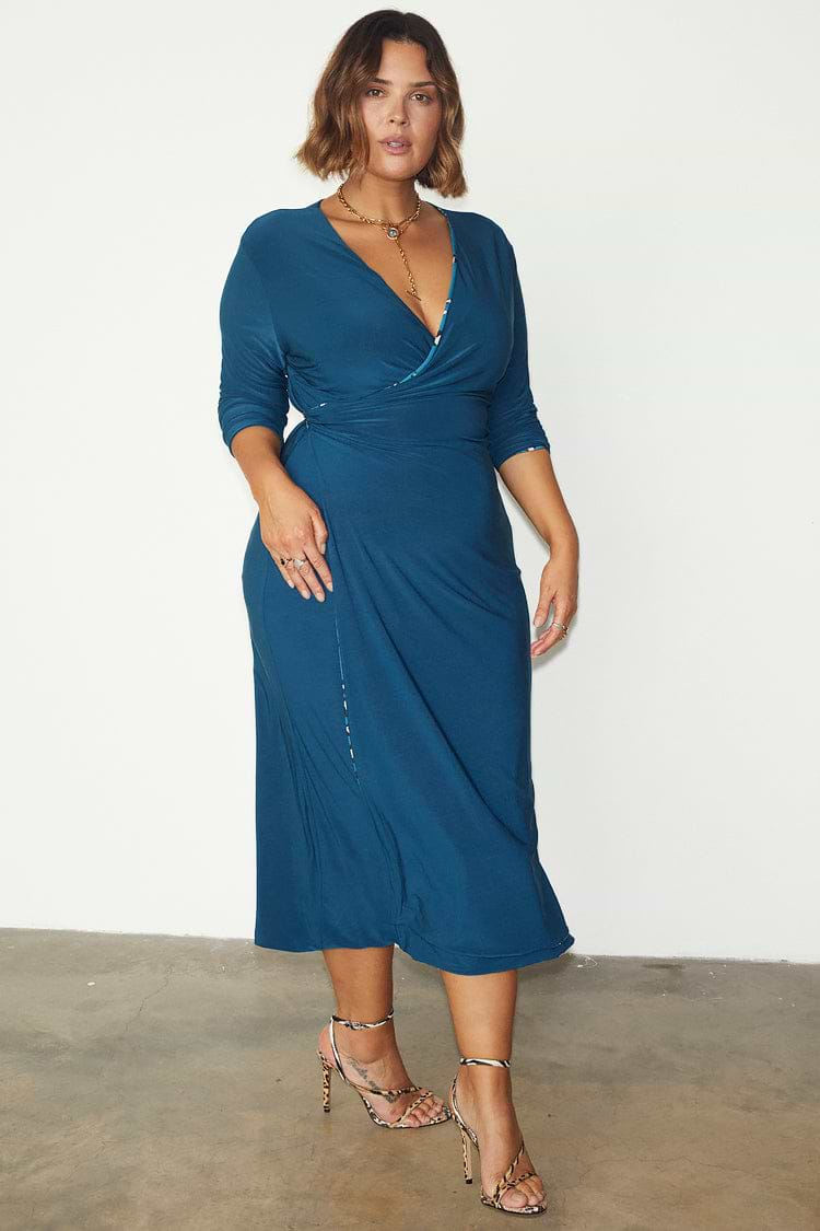 Reversible Teal Animal Wrap Dress