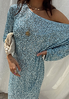 Thumbnail for caption_Model wears Ice Blue Sequin Jem Dress in UK size 10/ US 6