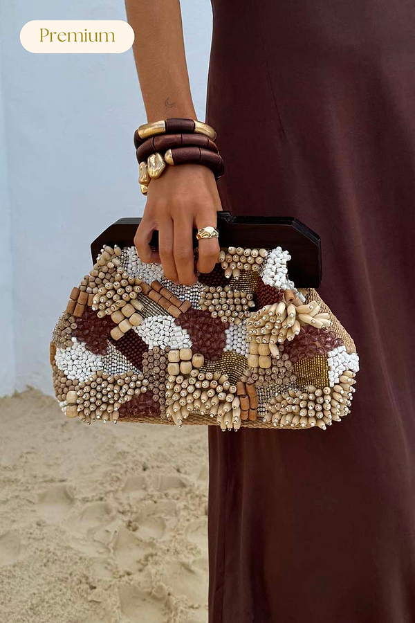 Brown Beaded Clutch Bag