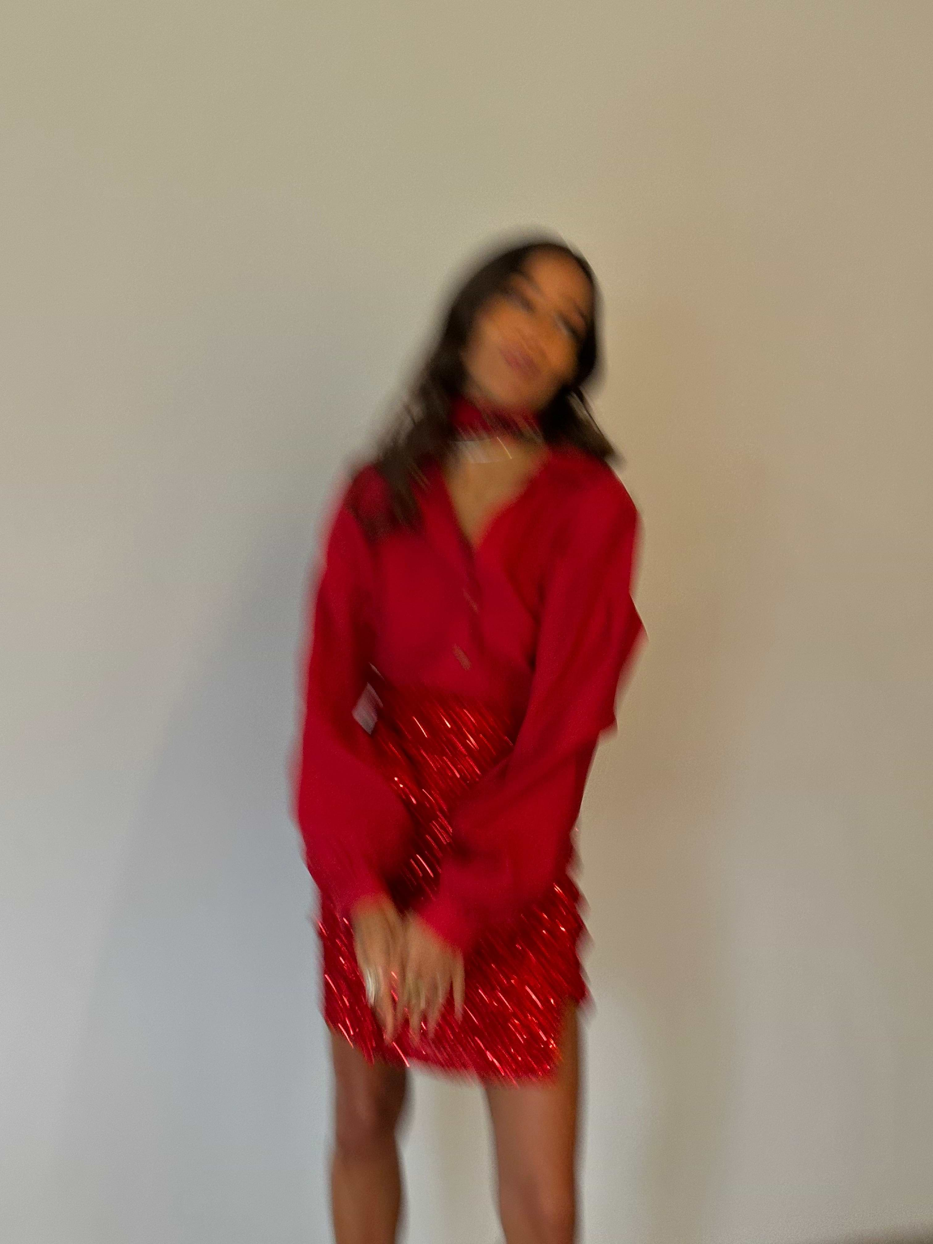 Red Sequin Mini Jaspre Skirt