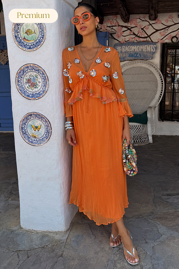 Apricot Embellished Ines Dress