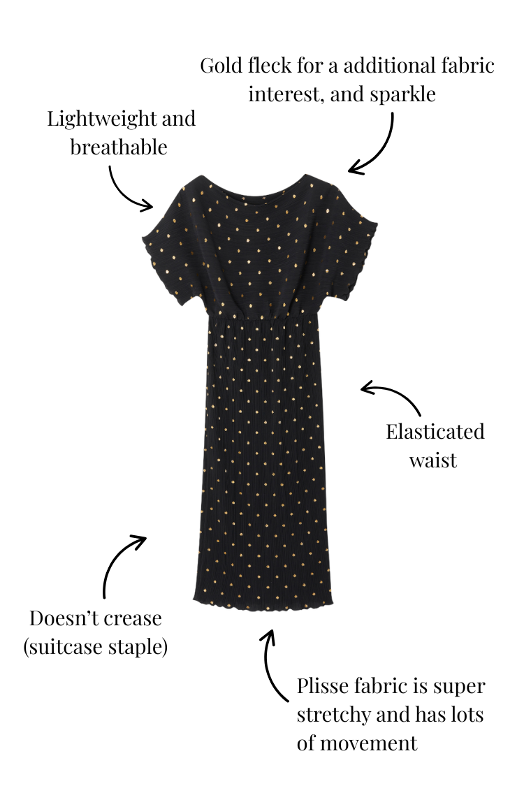 Black Tilly Plisse Dress with Gold Fleck