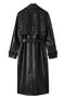 Black Embroidered Vegan Leather Trench Coat