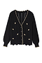 Black Pointelle Knit Cardigan With Gold Fish