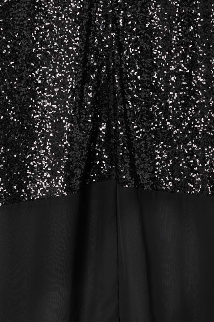 Close up of Black Sequin Lila Shirt Dress