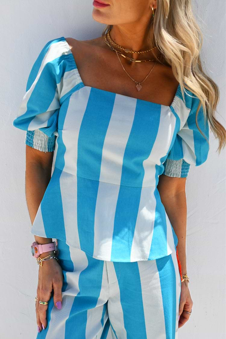 Model wearing Blue Stripe Kiki Top