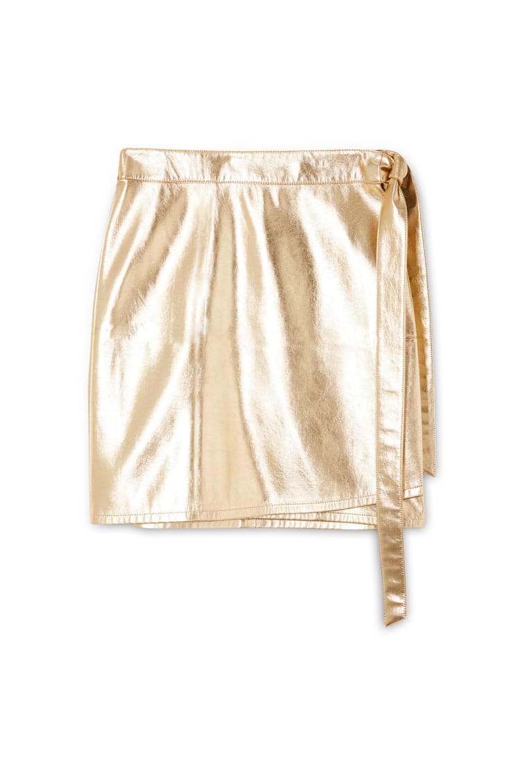 Gold Vegan Leather Mini Wrap Skirt Petite