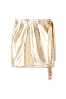 Thumbnail for Gold Vegan Leather Mini Wrap Skirt Petite