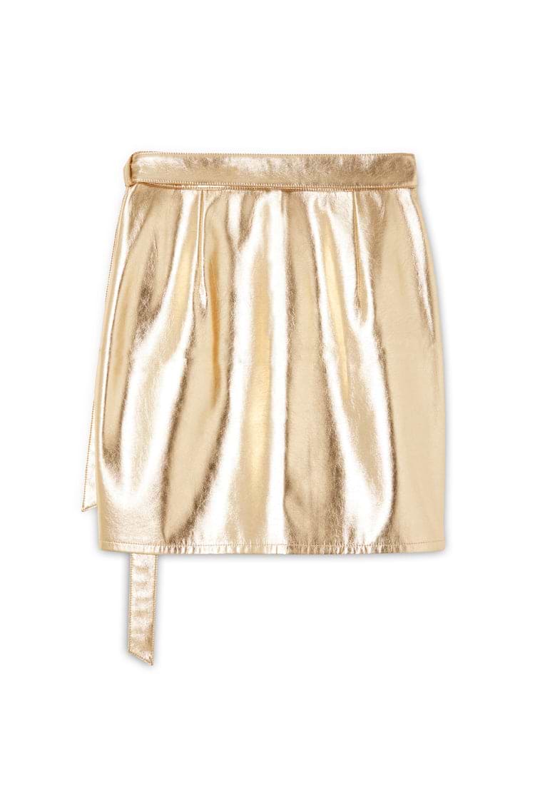Gold Vegan Leather Mini Wrap skirt