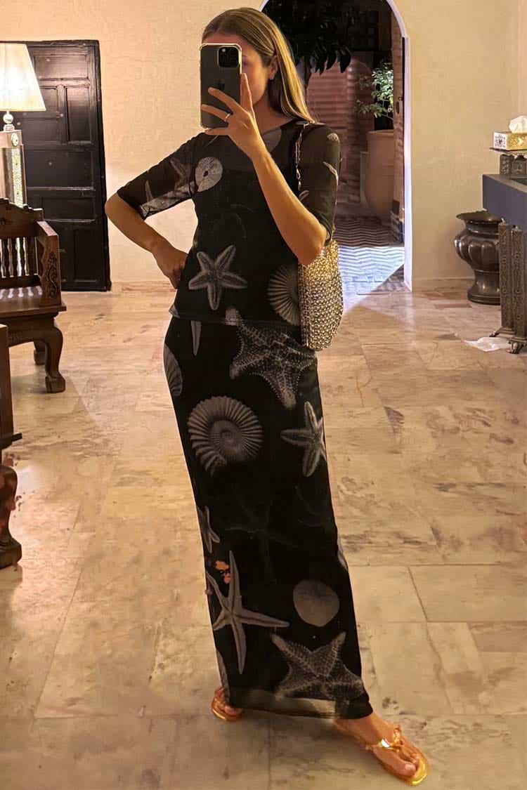 Black Seashell Mesh Cami Dress