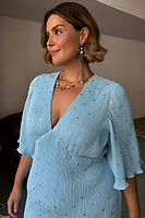 Thumbnail for Ice Blue Plisse Short Sleeve Celeste Dress