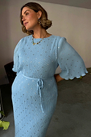 Thumbnail for Ice Blue Plisse Short Sleeve Celeste Dress