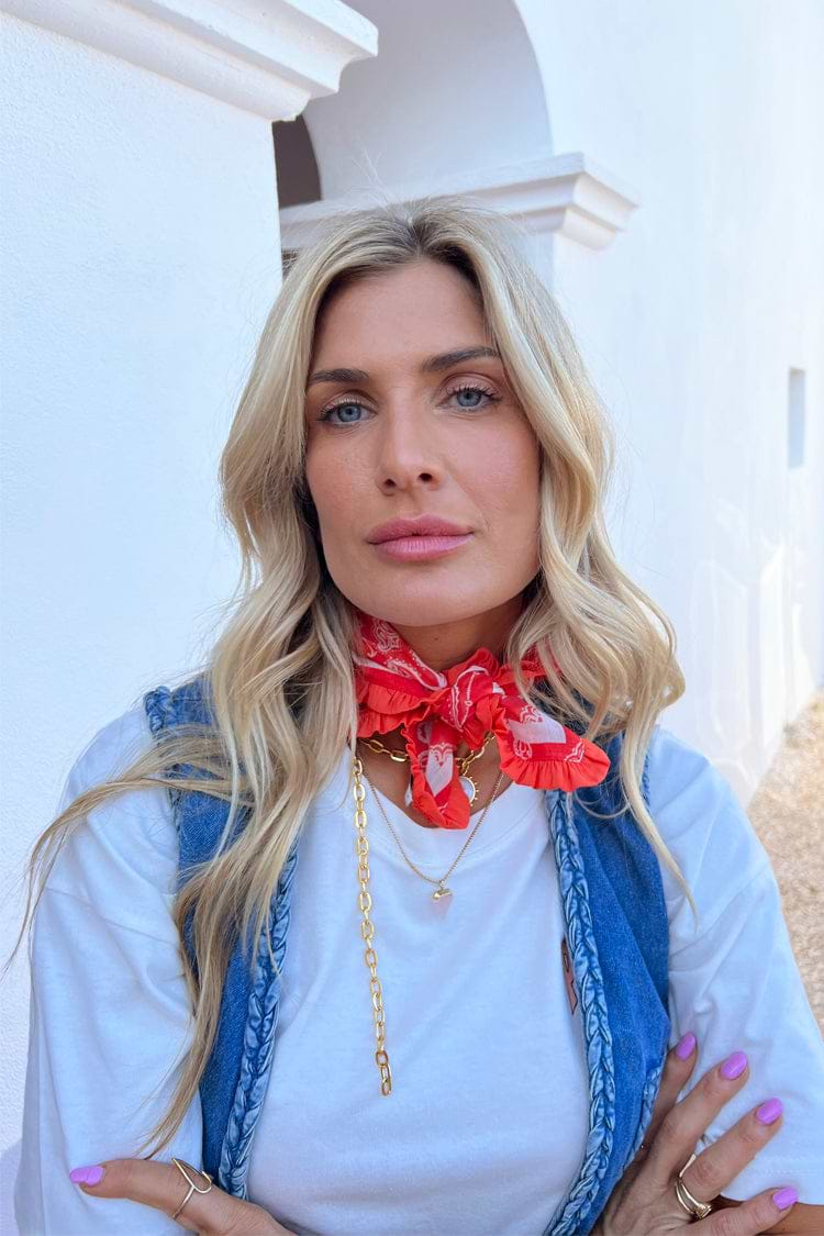 Model wearing Red Bandana With Ruffle