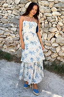 Thumbnail for Model wearing Blue Floral Peony Dress