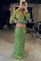 Thumbnail for caption_Model wears Khaki Jacquard Slip Skirt in UK 8 / US 4