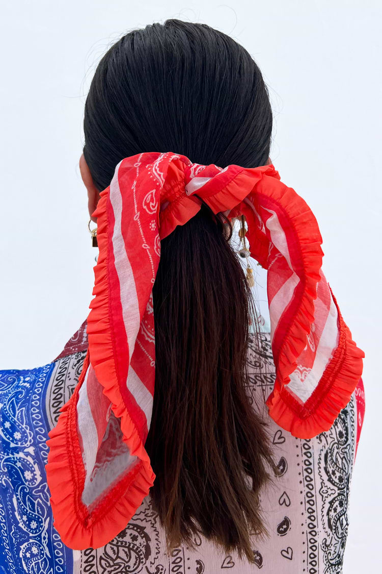 Model wearing Red Bandana With Ruffle