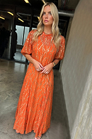 Thumbnail for Model wearing Orange Jacquard Bibi Dress