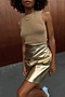 Gold Vegan Leather Mini Wrap Skirt Petite