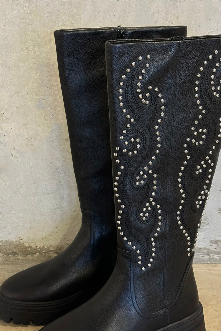 Leather Black Studded Boot