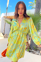 Thumbnail for Model wearing Blue Palm Mini Swirl Dress