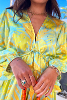 Thumbnail for Model wearing Blue Palm Mini Swirl Dress
