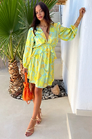 Thumbnail for Model wearing Blue Palm Mini Swirl Dress
