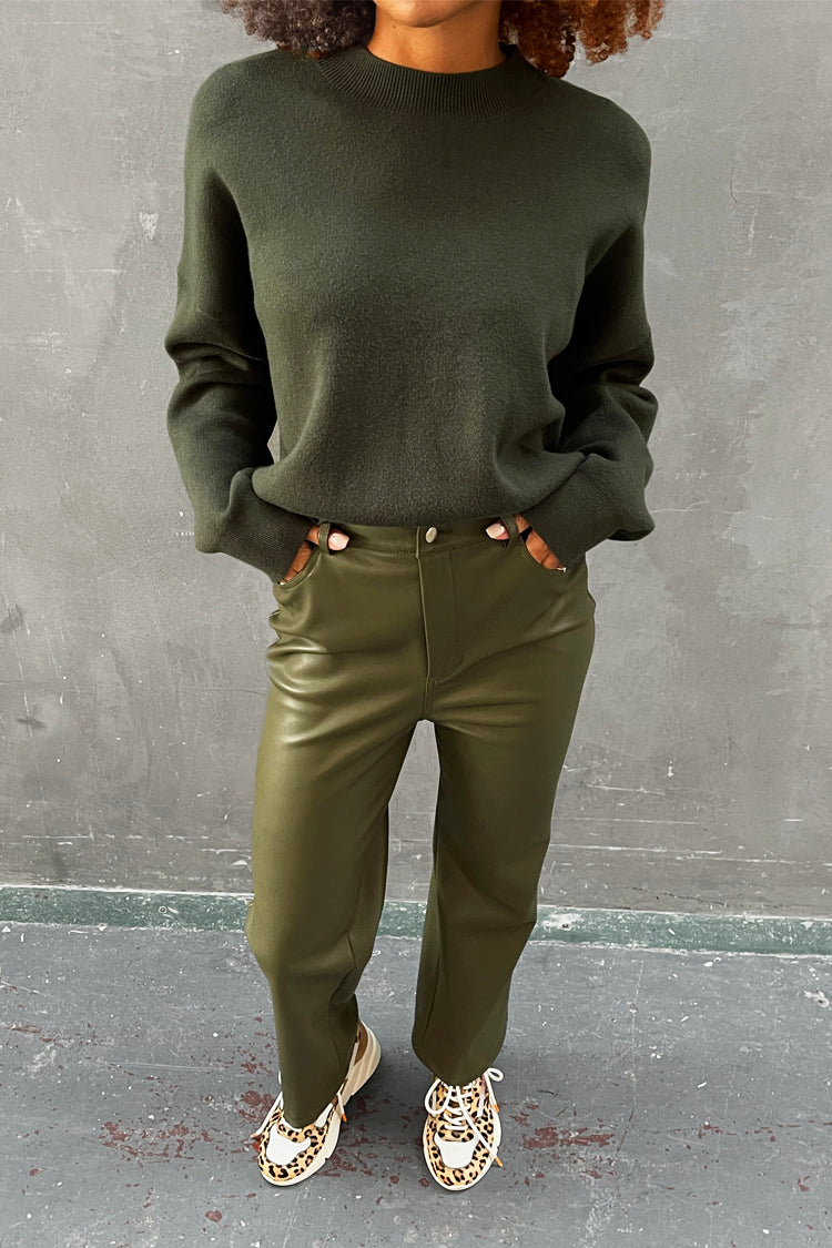 Khaki Vegan Leather Trouser