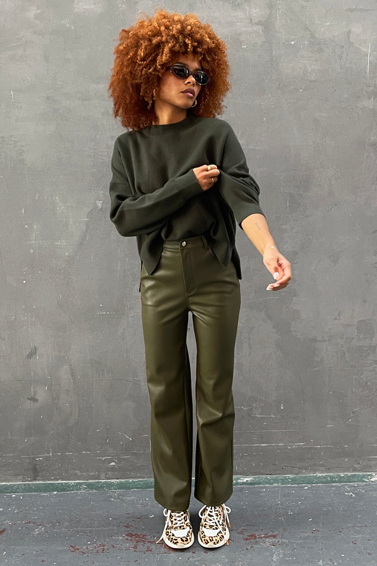 Khaki Vegan Leather Trouser