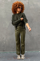 Thumbnail for Khaki Vegan Leather Trouser