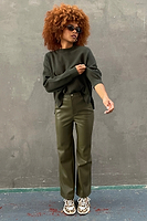 Thumbnail for Khaki Vegan Leather Trouser