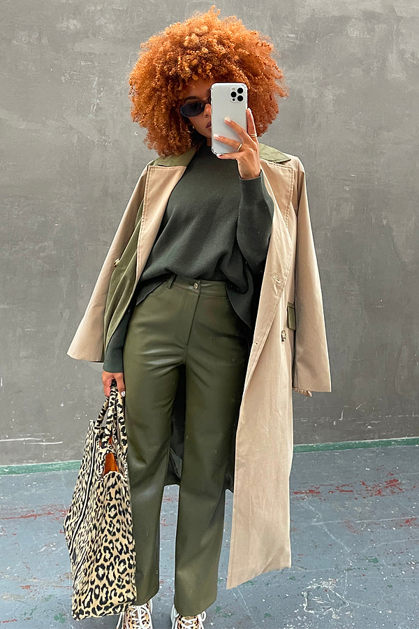 Khaki Vegan Leather Trouser