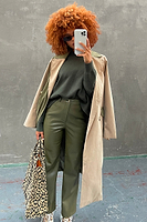 Thumbnail for Khaki Vegan Leather Trouser