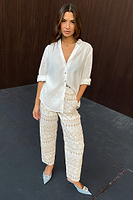 Thumbnail for Model wearing Camel Broderie Olivia Trousers
