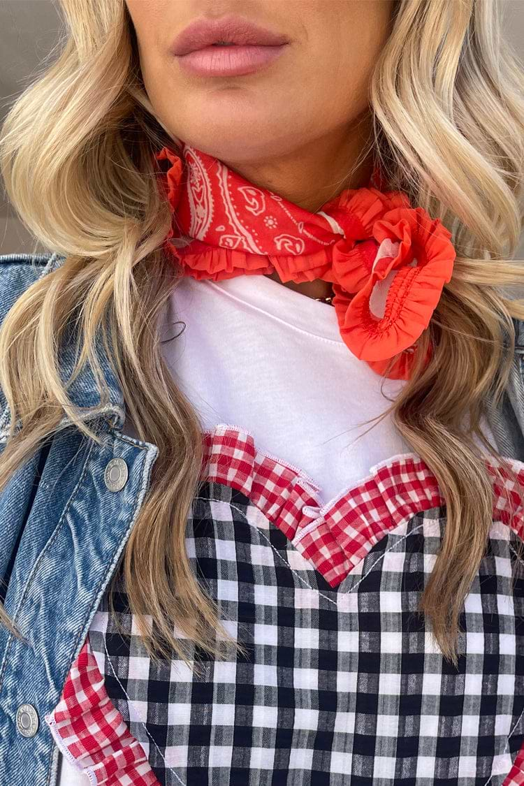 Model wearing Red Bandana With Ruffle