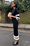 Black and Cream Fringe Straight Knit Skirt