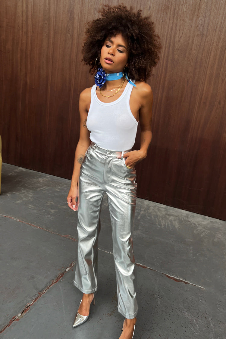 Silver Vegan Leather Trouser