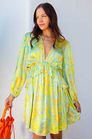 Thumbnail for Model wearing Blue Palm Mini Swirl Dress
