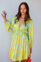 Thumbnail for Model wearing Blue Palm Mini Swirl Dress