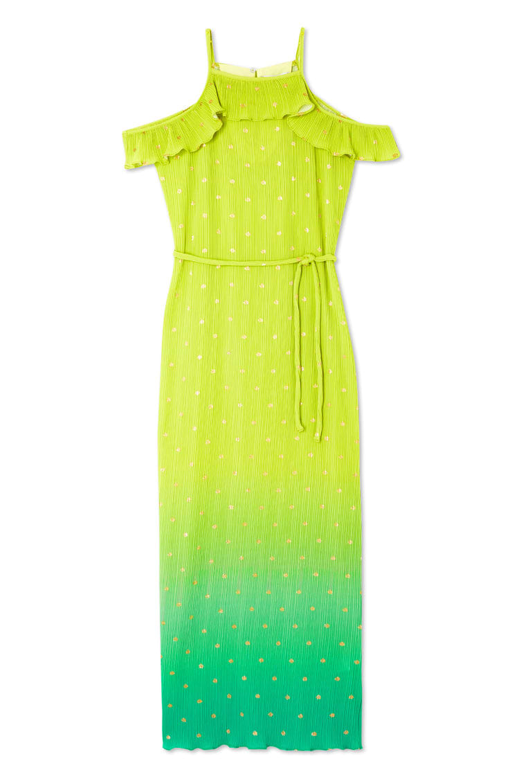 Lime Ombre Plisse Claudia Dress