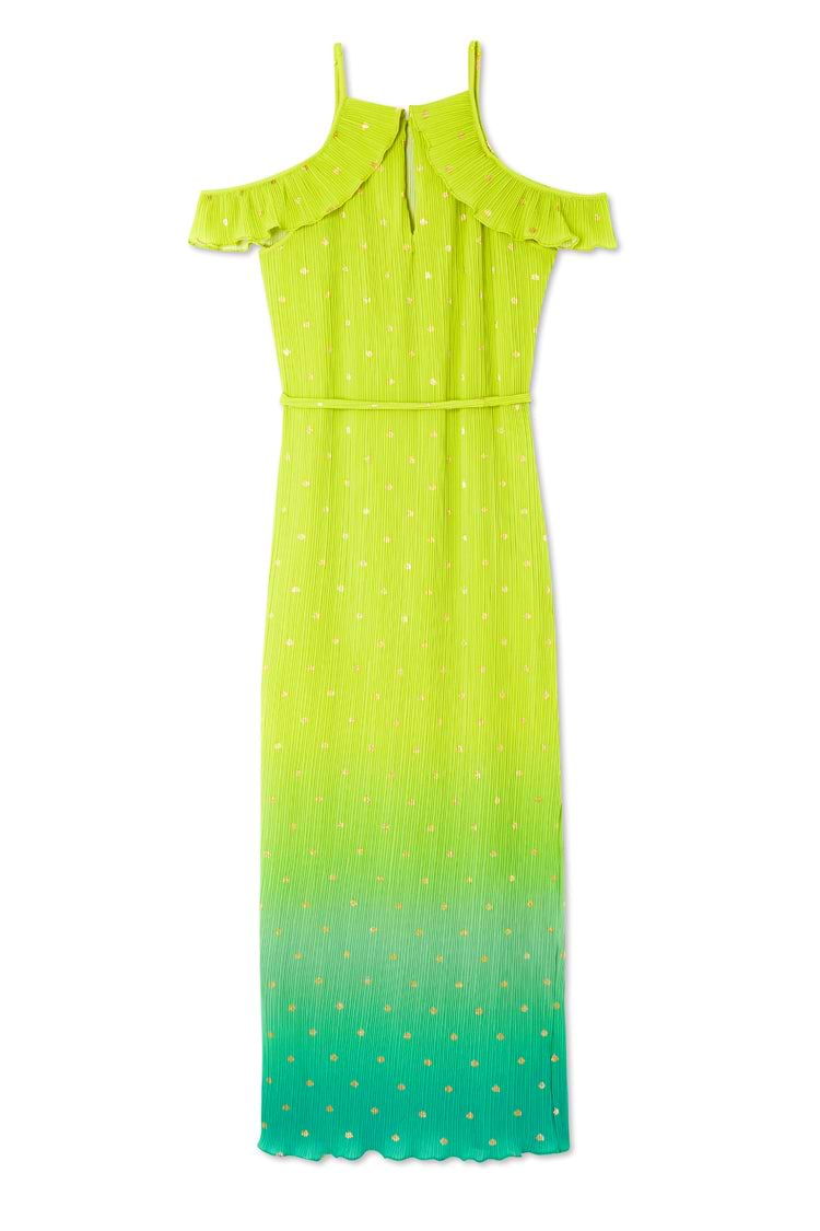 Lime Ombre Plisse Claudia Dress