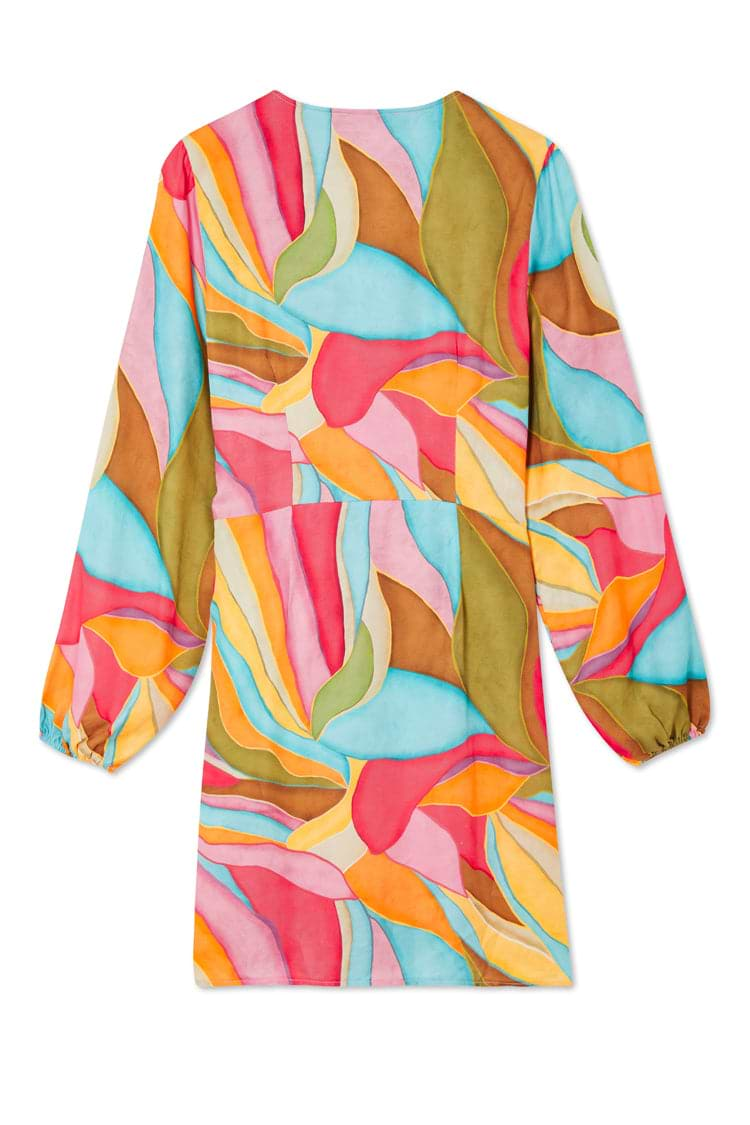 Multi Abstract Mini Vienna Wrap Dress