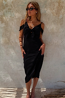 Thumbnail for caption_Model wears Black Cassie Dress in UK size 10/ US 6