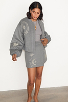 Thumbnail for caption_Model wears Grey Midnight Romance Bomber in UK size 10/ US 6