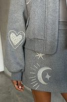 Thumbnail for caption_Model wears Grey Midnight Romance Bomber in UK size 10/ US 6