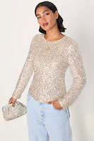 Thumbnail for caption_Model wears Silver Sequin Tia Top in UK size 8/ US 4