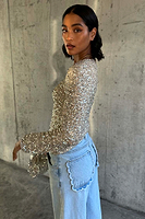 Thumbnail for caption_Model wears Silver Sequin Tia Top in UK size 8/ US 4