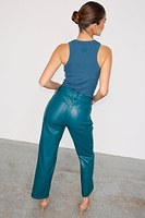 Thumbnail for caption_Model wears Teal Vegan Leather Trousers  in UK size 10/ US 6