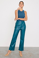 Thumbnail for caption_Model wears Teal Vegan Leather Trousers  in UK size 10/ US 6